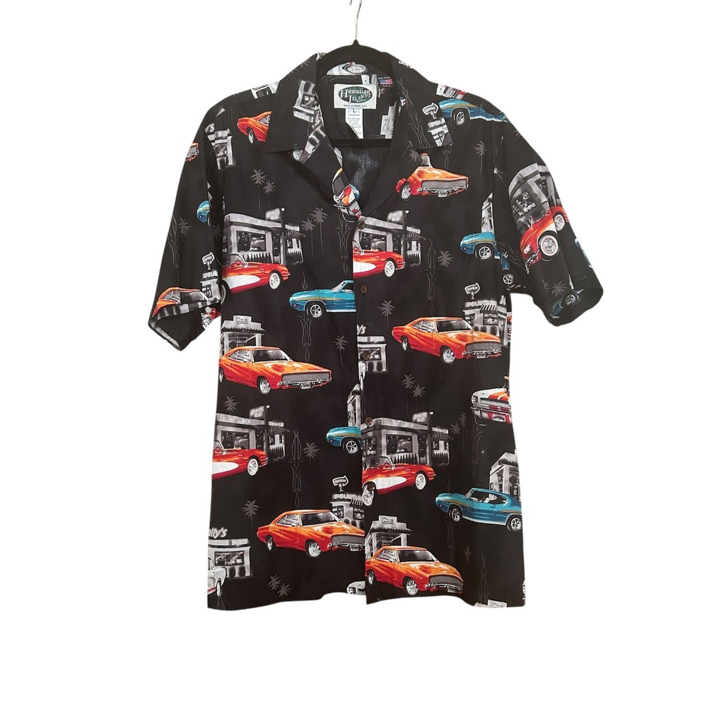Hawaiian‎ Islands Muscle Car Print Shirt Corvette Camaro Sz L Vintage Colorful